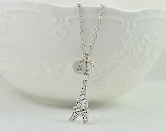 Tour Eiffel Collier Personnalisé Argent, Collier Initiales, Collier Tour Eiffel Collier Lettre Simple, Collier Argent Personnalisé