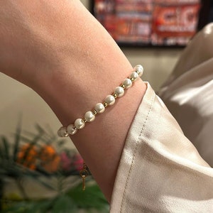 Gold Pearl Bracelet, Natural Freshwater Gold Bracelet, Elegant Adjustable Gold Bead Bracelet, Unisex Women Pearl Bracelet Jewellery