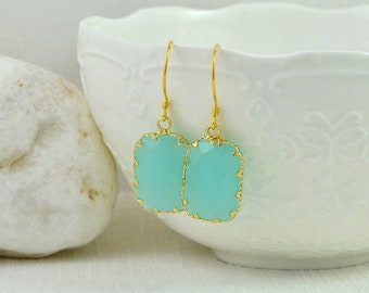 Gold Drop Turquoise Earrings, High Quality Crystal Turquoise Bridesmaids Earrings, Dangle Gold Earrings Turquoise Jewellery, Gold Jewelry