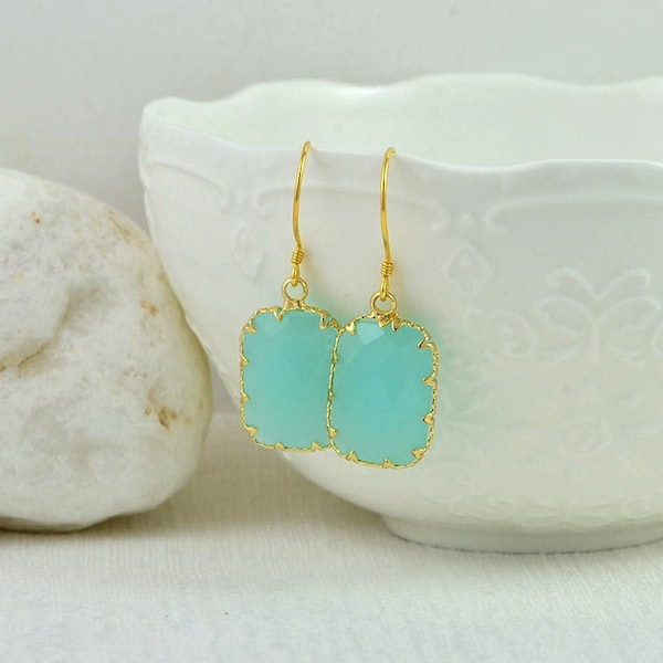 Gold Drop Turquoise Earrings, High Quality Crystal Turquoise Bridesmaids Earrings, Dangle Gold Earrings Turquoise Jewellery, Gold Jewelry