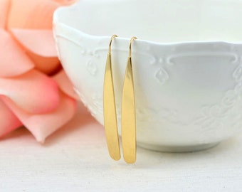 Minimalist Bar Gold Earrings, Threader Gold Skinny Curve Bar Earrings, Bar Dangle Earrings Gold Jewelry, Gold Bar Earrings, Gift For Her