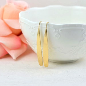 Minimalist Gold Bar Threader Earrings: Skinny Dangle Lightweight Jewelry