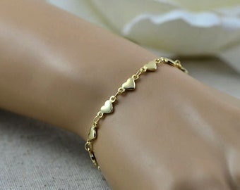 Gold Brilliant Heart Bracelet, Dainty Gold Chain Link Jewellery, Stainless Steel Complete Chain Waterproof Bracelet, Women Birthday Present