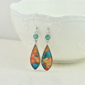 Sterling Silver Turquoise Long Dangle Earrings, Long Cabochon Light Weight Blue Earrings, Hypoallergenic Jewelry for Women, Mothers Day Gift