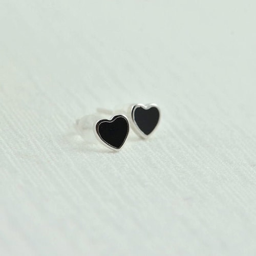 Micro Black Heart Stud Earrings // Sterling Silver or Gold Etsy