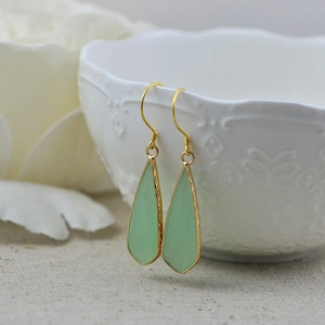 Green Aventurine Drop Earrings, Light Mint Green Teardrop Earrings, Sterling Silver Bridesmaids Mothers Day Gemstone Earrings Jewellery