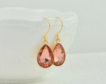 Classic Teardrop Peach Gold Earrings, Hypoallergenic 24K Hooks, Everyday Lightweight Bridesmaids Teardrop Earrings Jewellery, Mothers Day