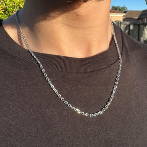 Cadena de eslabones Rolo de plata perfecta para hombres, collar de cadena Rolo, collar de hombre, joyería de collar de cadena de plata de acero inoxidable, regalo para él