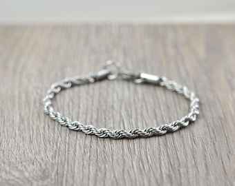 Elegant repkedja för män, 4 mm komplett armband i rostfritt stål, vattentät komplett silverkedja för män, present till maken