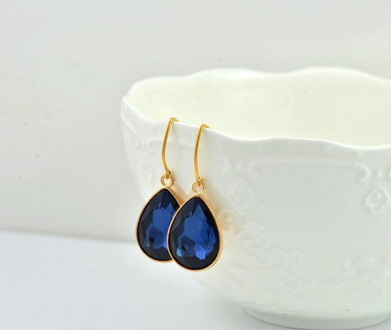 Homxi Orecchini Pendenti Ovale Donna In Lega Con Zirconia Cubica - Colore Oro E Blu - Gioielli Fashion Per Feste E Compleanni - 2