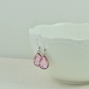 Pink Drop Sterling Silver Earrings, Simple Teardrop Dangle Lightweight Earrings, Elegant Pink Dangle Mothers Day Silver Everyday Jewellery image 7