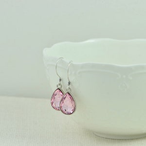 Pink Drop Sterling Silver Earrings, Simple Teardrop Dangle Lightweight Earrings, Elegant Pink Dangle Mothers Day Silver Everyday Jewellery image 2