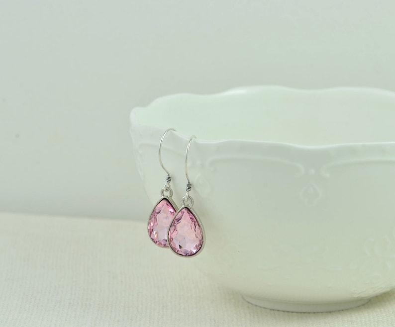 Pink Drop Sterling Silver Earrings, Simple Teardrop Dangle Lightweight Earrings, Elegant Pink Dangle Mothers Day Silver Everyday Jewellery image 2