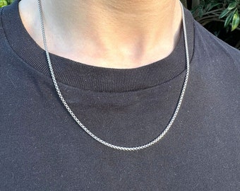 Awesome Mens Silver Box Chain Necklace, Round Link Chain, Gift For Him, 2mm Layering Necklace, Stainless Steel Silver Chain Jewellery