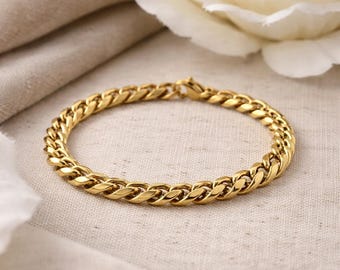Bracelet à maillons cubains 7 mm or, bracelet chaîne cubaine Miami, bracelet gourmette en or, bracelet homme femme, cadeau bijou unisexe