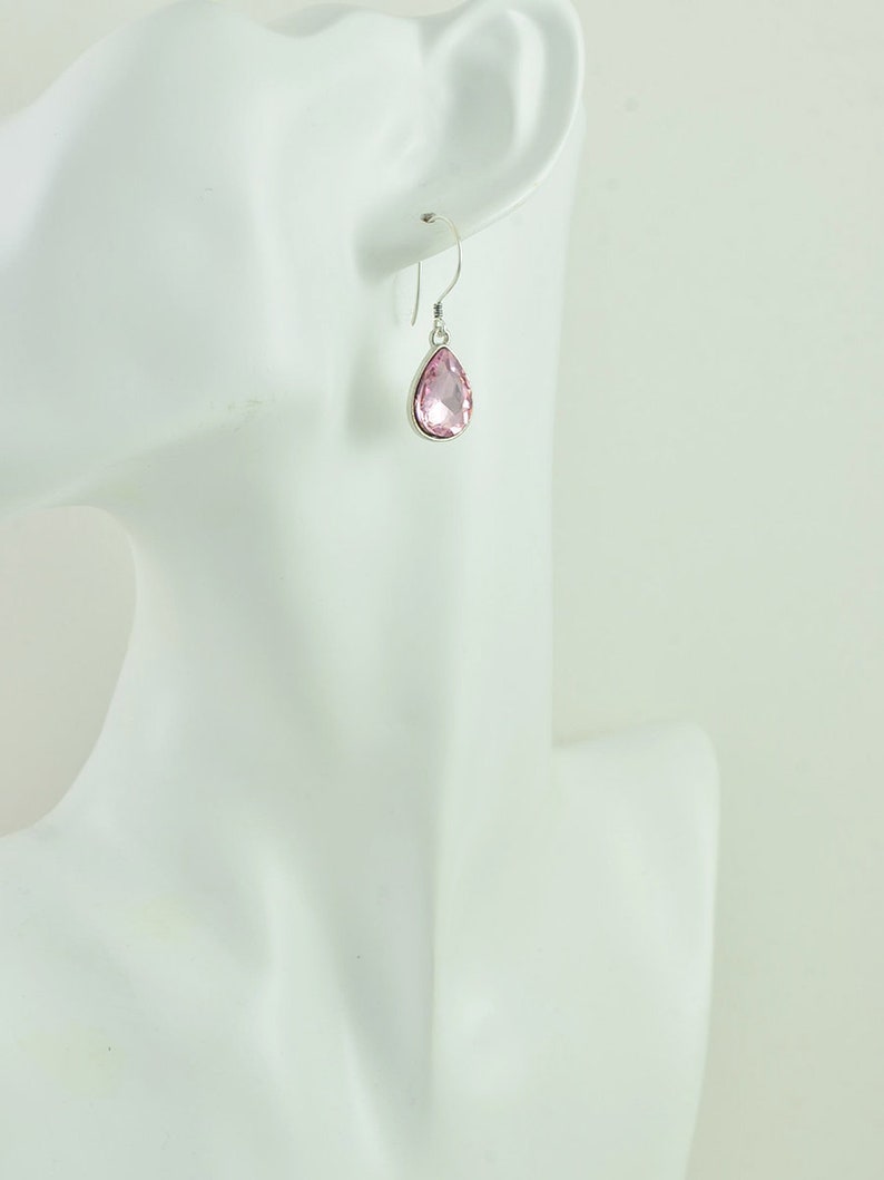 Pink Drop Sterling Silver Earrings, Simple Teardrop Dangle Lightweight Earrings, Elegant Pink Dangle Mothers Day Silver Everyday Jewellery image 5