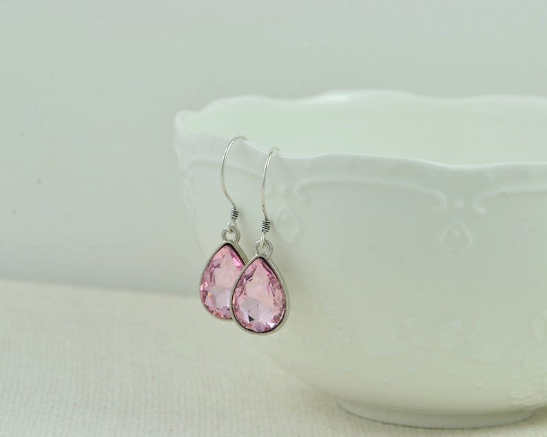 Pink Drop Sterling Silver Earrings, Simple Teardrop Dangle Lightweight Earrings, Elegant Pink Dangle Mothers Day Silver Everyday Jewellery image 6
