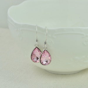 Pink Drop Sterling Silver Earrings, Simple Teardrop Dangle Lightweight Earrings, Elegant Pink Dangle Mothers Day Silver Everyday Jewellery image 3