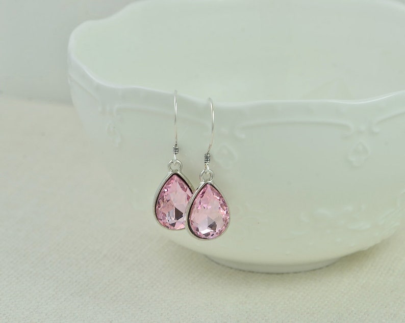 Pink Drop Sterling Silver Earrings, Simple Teardrop Dangle Lightweight Earrings, Elegant Pink Dangle Mothers Day Silver Everyday Jewellery image 3