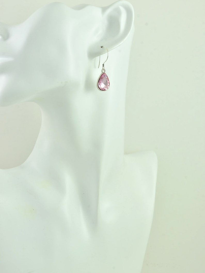 Pink Drop Sterling Silver Earrings, Simple Teardrop Dangle Lightweight Earrings, Elegant Pink Dangle Mothers Day Silver Everyday Jewellery image 4