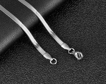 Men Silver Snake Chain Necklace, 3mm Flat Tight Link Silver Chain, Gift For Him, 3mm Layering Stainless Steel Silver Durable Chain Jewellery