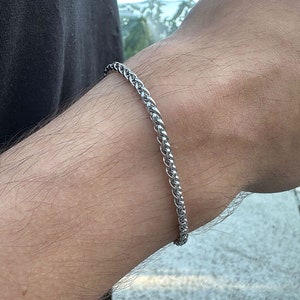 Bransoleta z łańcuszkiem pszenicznym: 3 mm srebrna bransoletka męska ze stali nierdzewnej