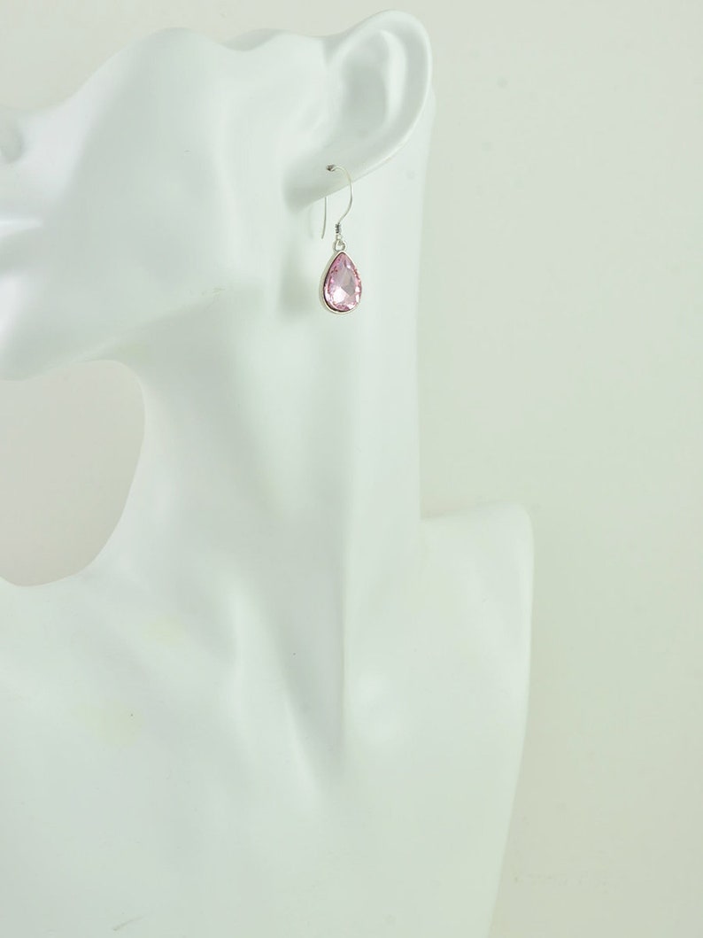 Pink Drop Sterling Silver Earrings, Simple Teardrop Dangle Lightweight Earrings, Elegant Pink Dangle Mothers Day Silver Everyday Jewellery image 8