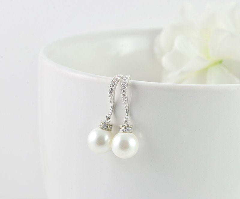 White pearl hotsell earrings wedding