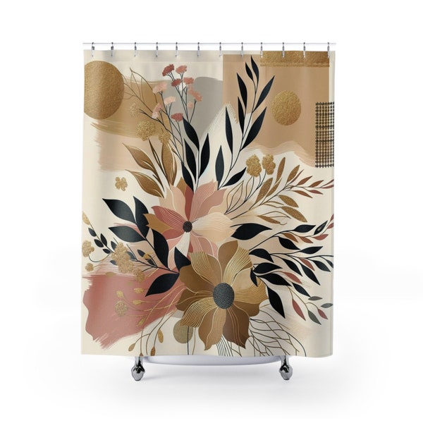 Boho Shower Curtain, Boho Abstract Shower Curtain, Pink And Black Abstract Art Shower Curtain, Bohemian Style Bathroom Decor, Farmhouse