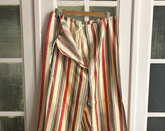 Pijama vintage francês dos anos 60 em algodão flanelado escovado com listras, tamanho G (XL), estilo presidiário, unissex. 1675