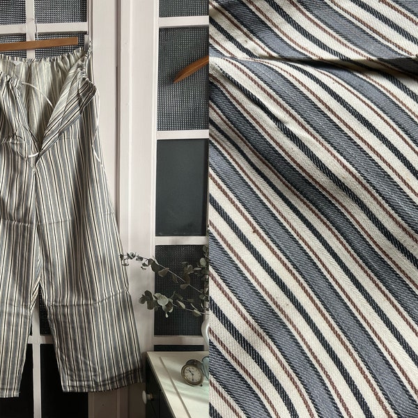 pyjama rayé en flanelle de coton brossé vintage des années 60 sous-vêtements grand pantalon de prison XL 2XL pyjama de prisonnier français pyjama 1823