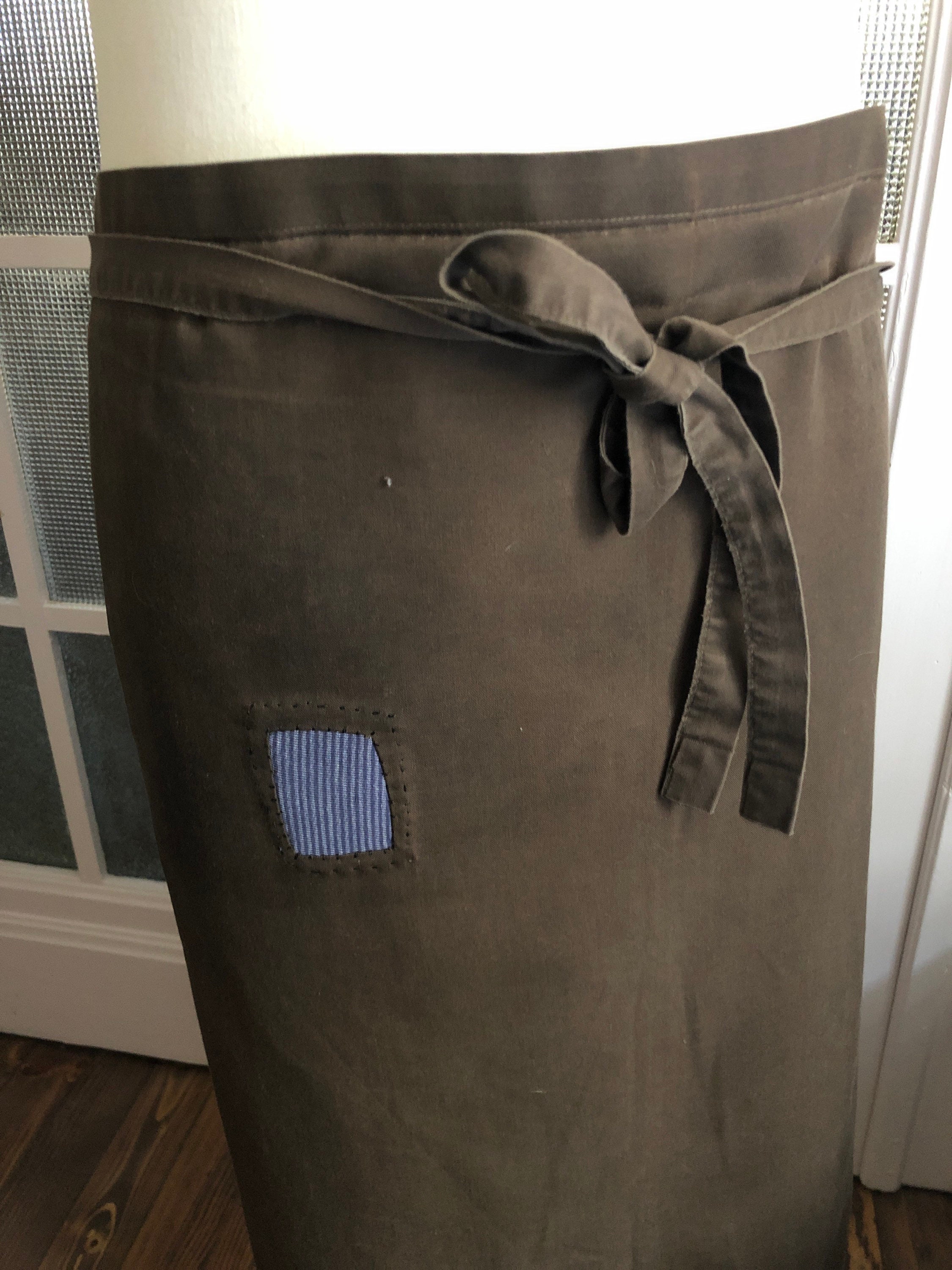 Vintage Waist Apron French Country Workwear Textile Cotton Brown Patched Repaired Mended 1297