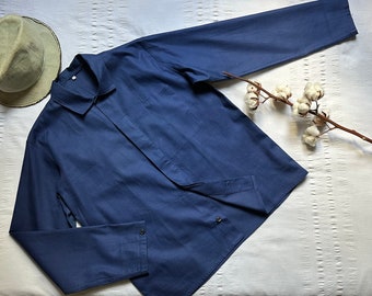 Vintage 80s Work Shirt Work Jacket Pit 23" Medium Workwear Work Wear Hobo Chore coat Worker Shirt Cotton Blue 2070