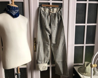 Vintage French brushed flannel pant cotton stripe pyjamas pajamas Underclothes prison pants Prisoner French Pajamas PJ's Unisex 1693