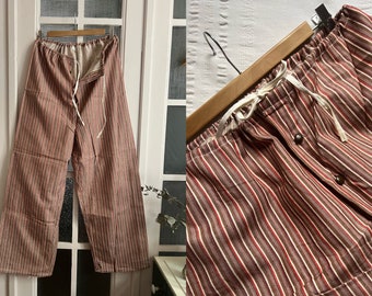 pyjama vintage en flanelle française avec cordon de serrage pyjama à rayures en coton sous-vêtements pantalon de prison pyjama français pyjama grand XL 1772