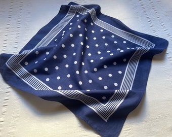 Vintage Bandana Polka Dots Folk Print Baumwollschal Einstecktuch Hausarbeit Halstuch Arbeitskleidung blau weiß - 1977