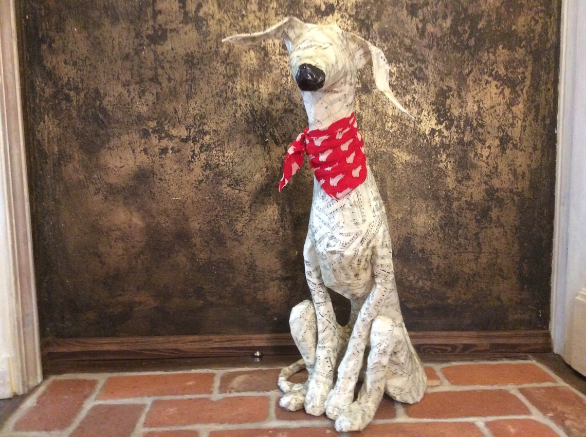English Whippet Greyhound Paper Mache Dog Statue Real Size 32 Etsy