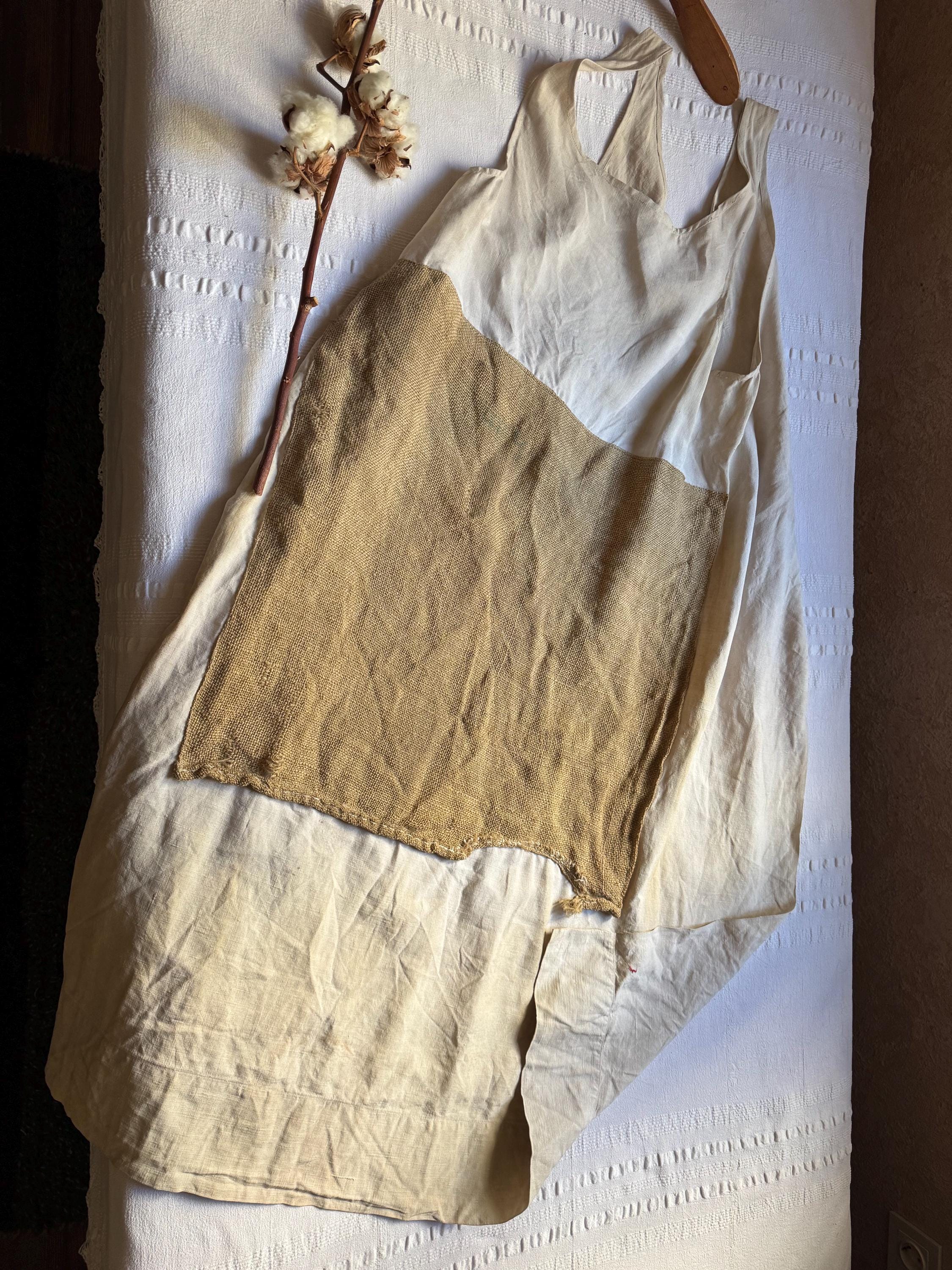 小物 30s-40s French Vintage Heavy Hemp Apron Vintage 1930s Apron French Faded Blue Cotton Denim Workwear