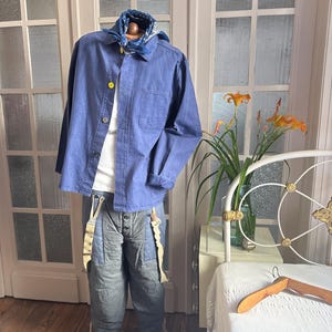 ジャケット・アウター 40s Herringbone Chambray Work Jacket VINTAGE FRENCH WORKWEAR TWILL HERRINGBONE HBT SANFOR JACKET