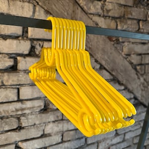 Set of 10 EU Vintage 80s Hangers Adult Clothes Hangers Retro Plastic Storage Yellow Color