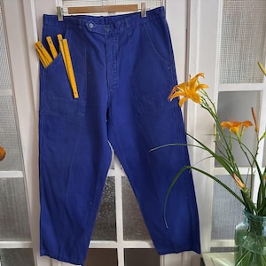 Vintage French Chore pant Work Trousers W38&quot; Work Pants Large XL Chore Peasant Workwear Workers Indigo Mended 2334