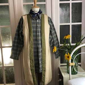 Vintage 80’s French Sherpa Liner Long under coat Army Military Peasant Sleeveless Jacket Fleece Worker Work Coat Jerkin Vest Workwear 2256