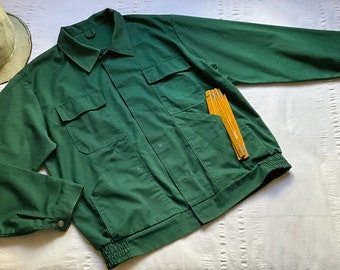 Vintage 90s German Work Jacket Pit 25.5" XLarge Work Wear Hobo Chore Coat Worker Chore Shirt Work Garmen Green  2101