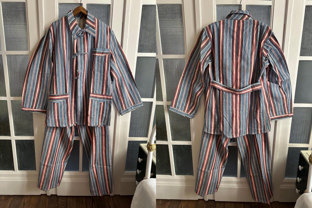 Uniform Pyjamas Rare Vintage 60s Brushed Flannel Uniform Striped Pyjamas Set Belted Tie ...