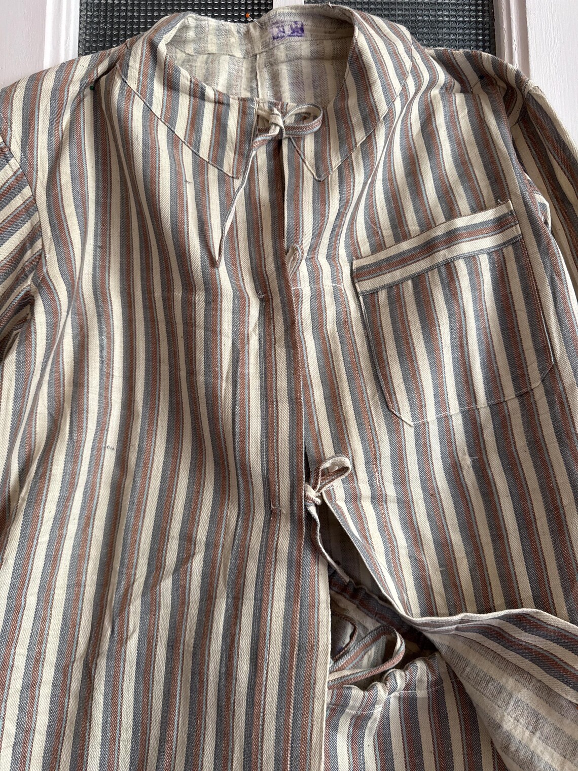 Uniform Pyjamas Rare Vintage 50s Brushed Flannel Uniform Stamped Cotton Striped Pyjamas ...