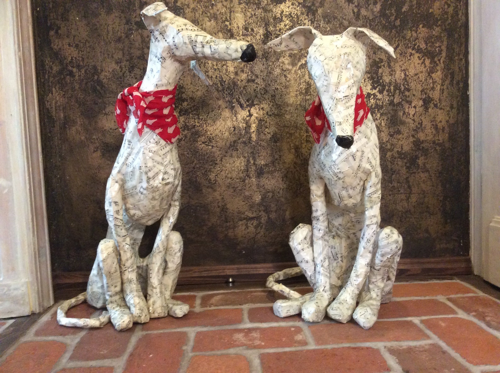 English Whippets Greyhounds Paper Mache Dogs Statue Sculpture Etsy