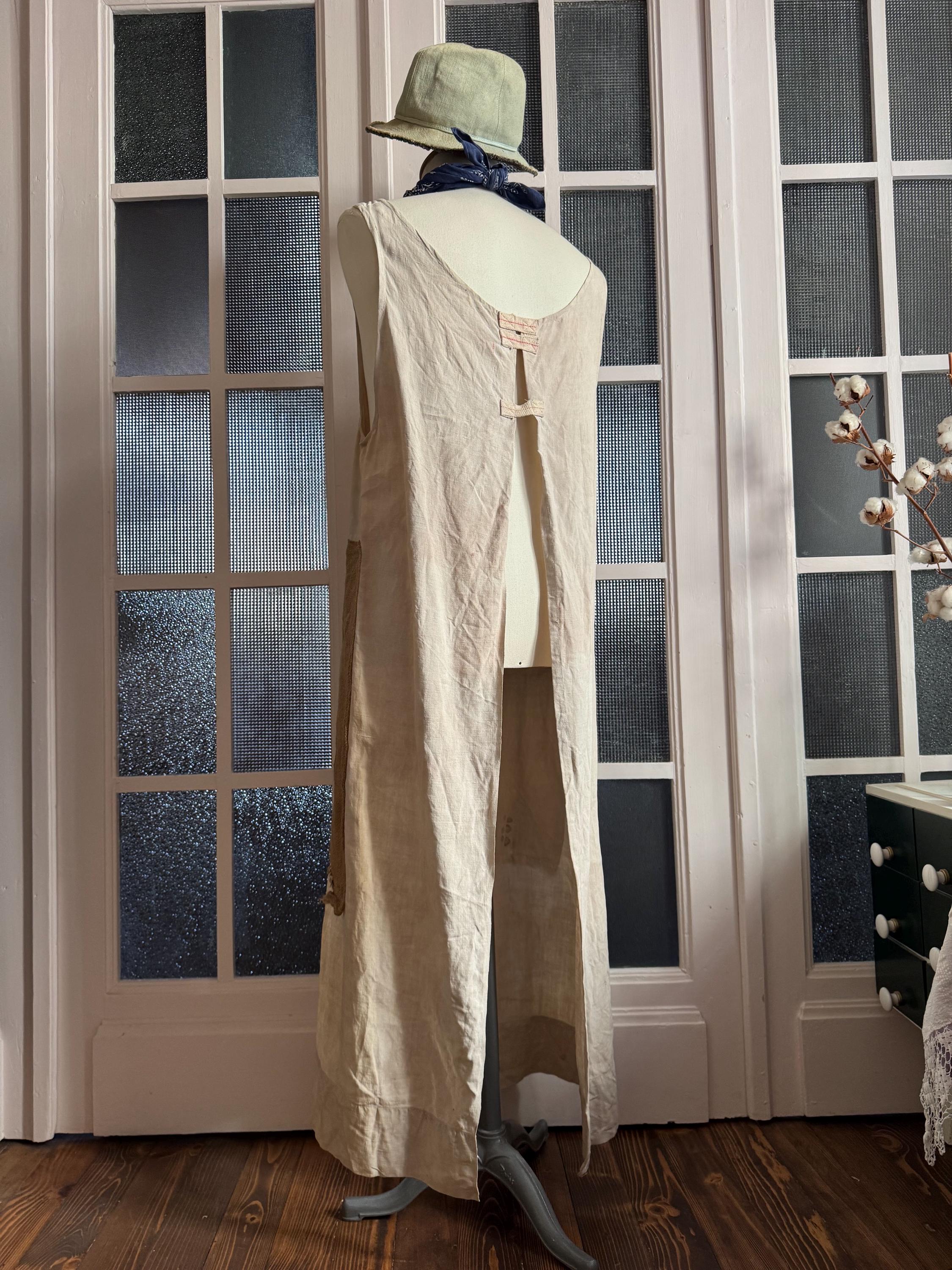 小物 30s-40s French Vintage Heavy Hemp Apron Vintage 50s French Apron Linen Hemp Mend Peasant Country