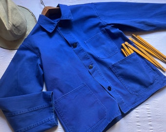 Vintage deutsche Arbeitsjacke Pit 21,5" Small Medium Workwear Work Wear Hobo Chore Coat Worker Work Shirt Twill Cotton Faded Blue 2136