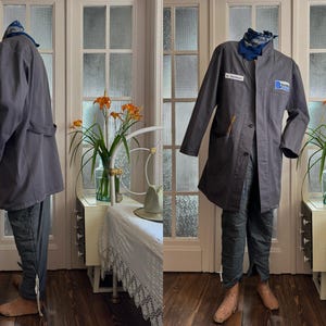 Vintage German Artist Smock Chore Coat Pit 24.5 Duster Shop Coat Long Work Jacket Work Coat Workwear Painter Factory Atelier Lab coat 2425