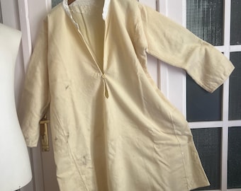 Men's Antique French Monk Wool Flannel Smock Shirt Medium Large Workwear Chore Peasant Chemise Work Shirt French robe Farmhouse Dress 2219